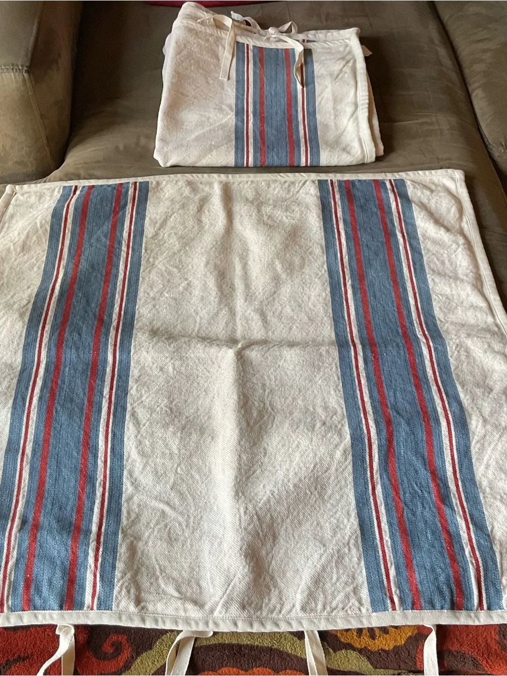 2 x Lauren Ralph Lauren KELSEY STRIPE Linen Cotton Euro Shams